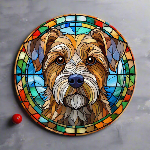 Border Terrier Circular Glass Suncatcher Worktop Saver